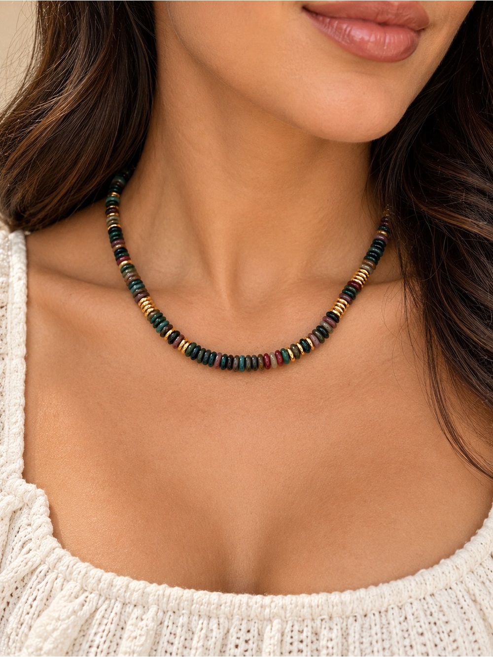 Gold Accent Multicolor Beaded Necklace - Picture 3 of 3
